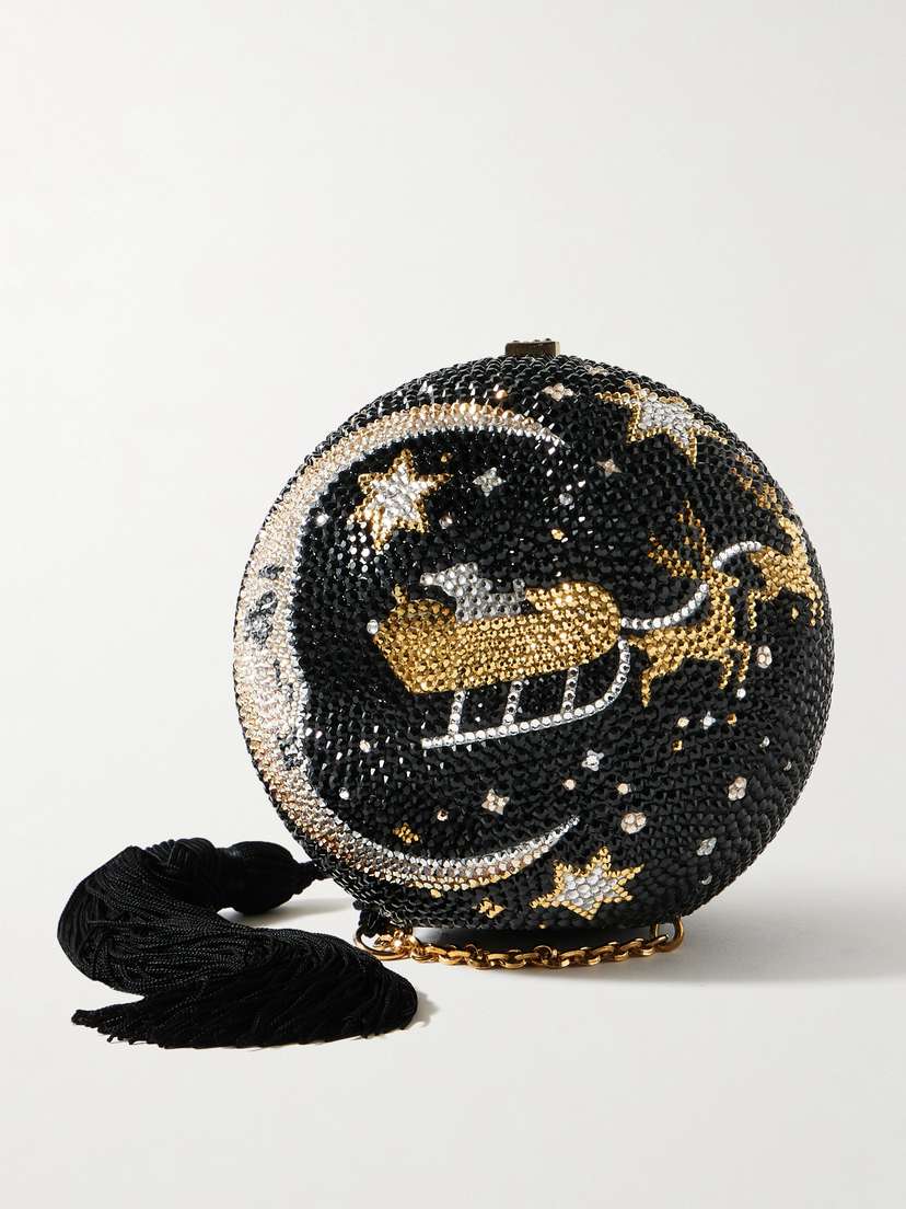 Judith Leiber Couture Christmas Night Tasseled Crystal-embellished Gold-tone Clutch