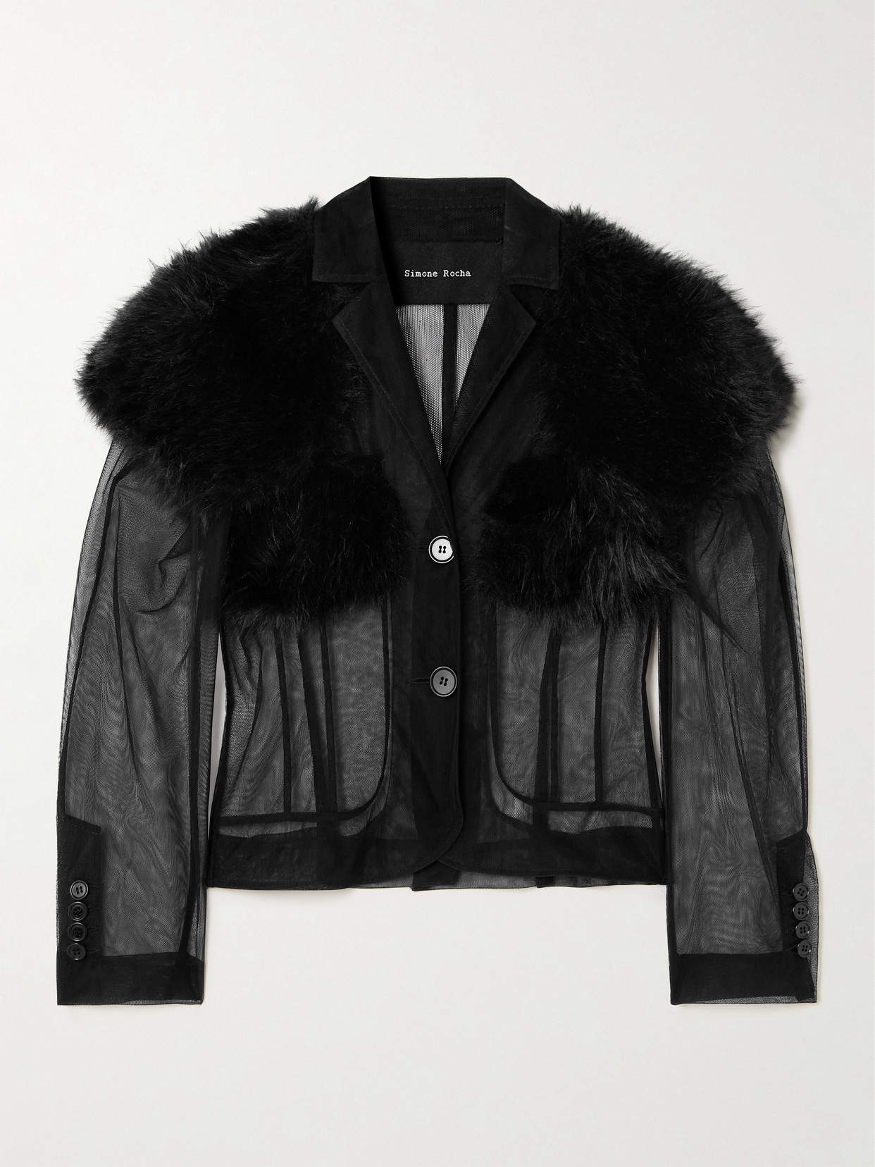 Simone Rocha - Faux Fur-trimmed Tulle Jacket - Black