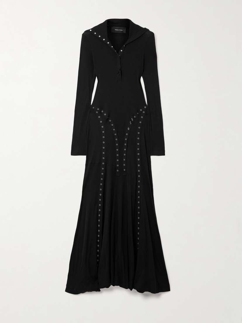 Simone Rocha Embellished Faux-fur Trimmed Ribbed Cotton-jersey Maxi Dress
