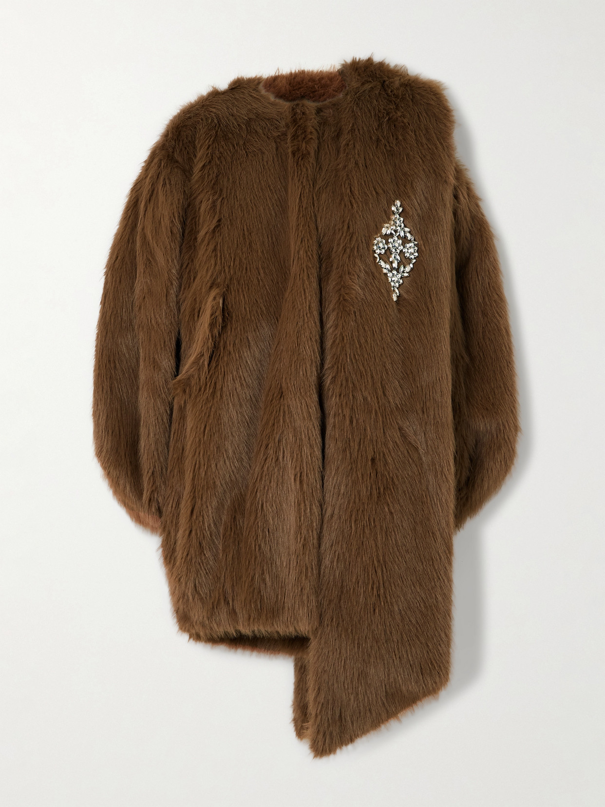 Simone Rocha - Oversized Bow-detailed Embellished Faux Fur Coat - Brown