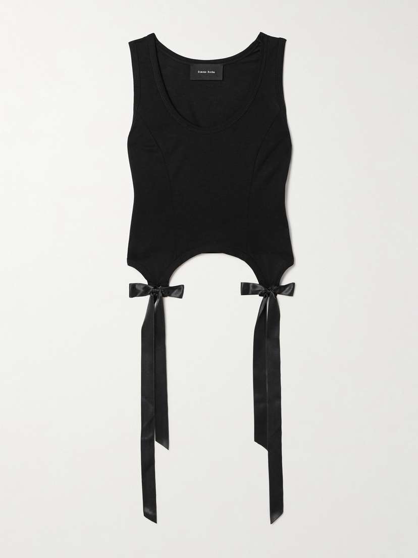 Simone Rocha Easy Cropped Bow-detailed Satin-trimmed Cotton-jersey Tank