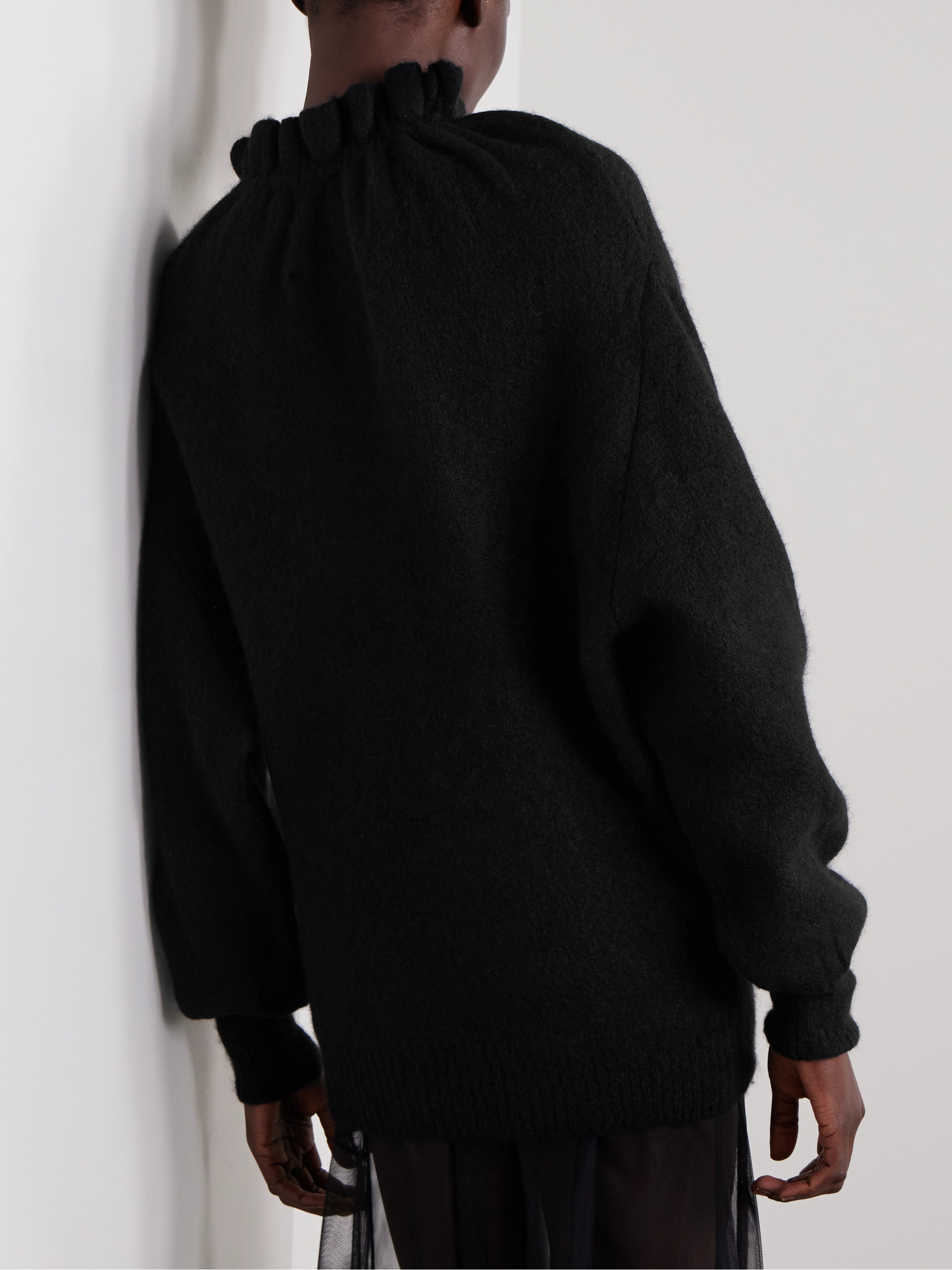 Simone Rocha Oversized ruffled brushed knitted turtleneck sweater thumbnail