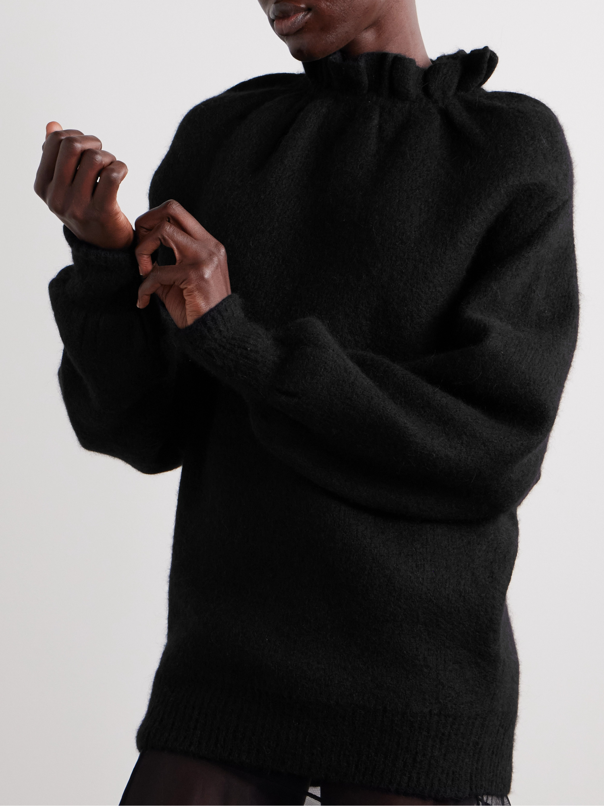 Simone Rocha Oversized ruffled brushed knitted turtleneck sweater
