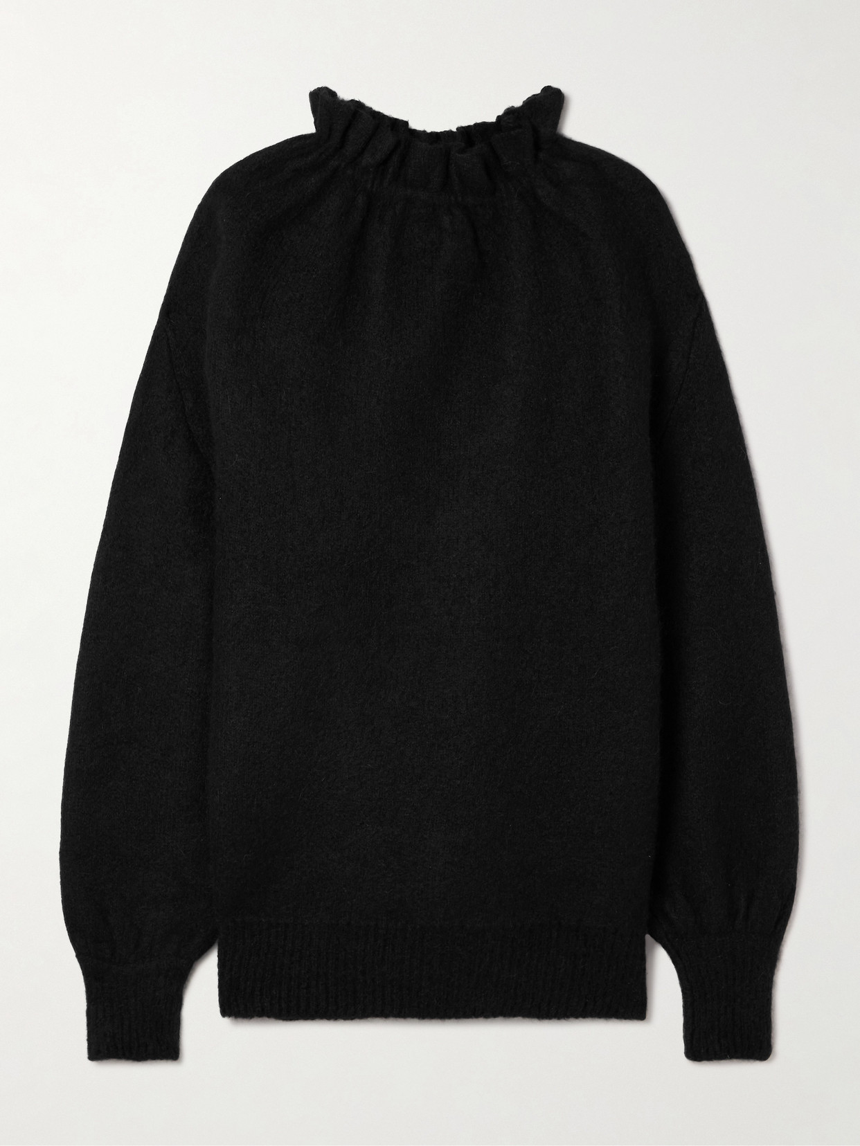 Simone Rocha - Oversized Ruffled Brushed Knitted Turtleneck Sweater - Black