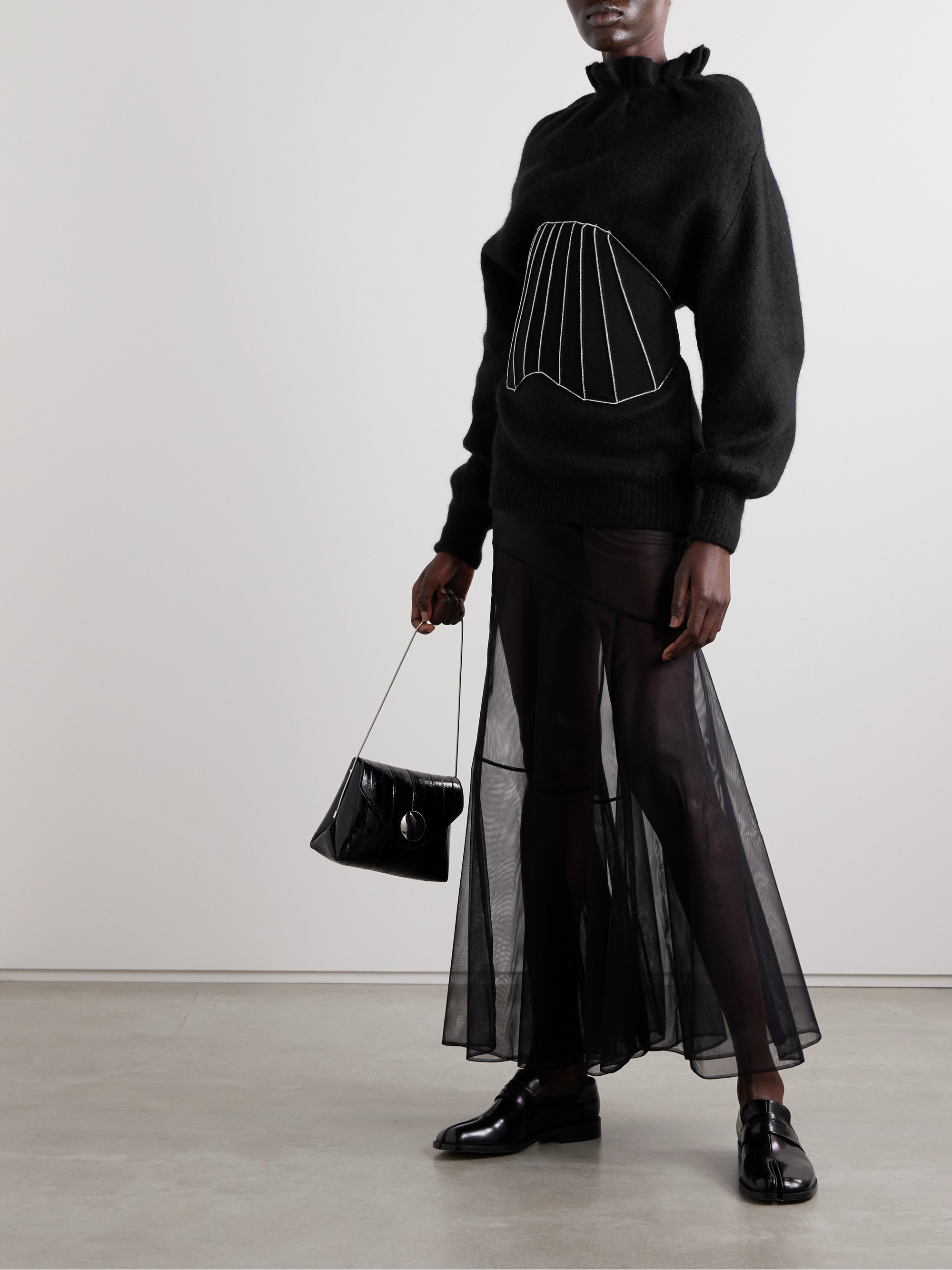 Simone Rocha Oversized ruffled brushed knitted turtleneck sweater thumbnail