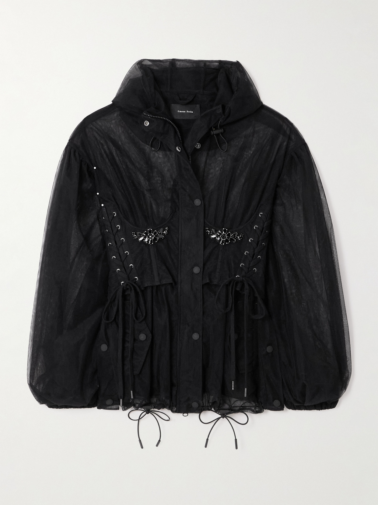 Simone Rocha Embellished Lace-up Tulle Corset In Black