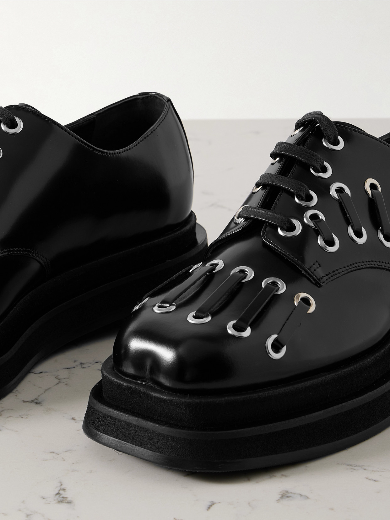 Simone Rocha Embellished Leather Platform Brogues In Black