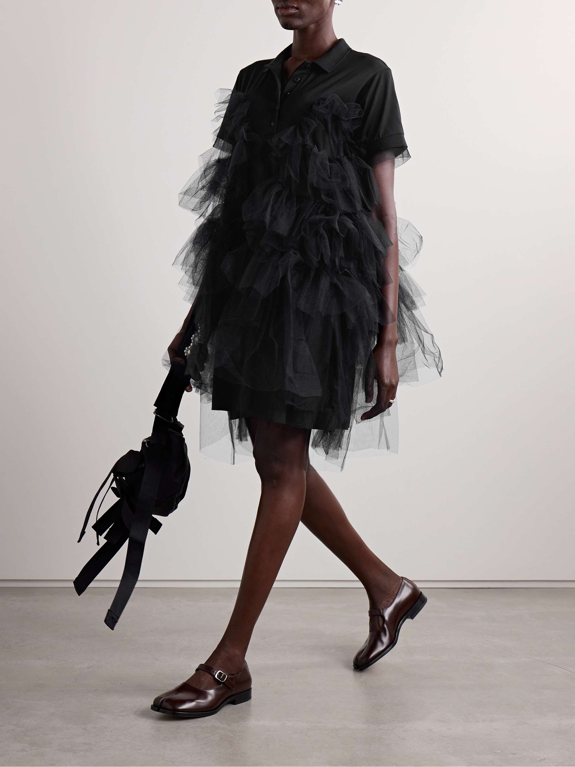 SIMONE ROCHA Cotton-jersey and ruffled tulle mini dress | NET-A-PORTER 