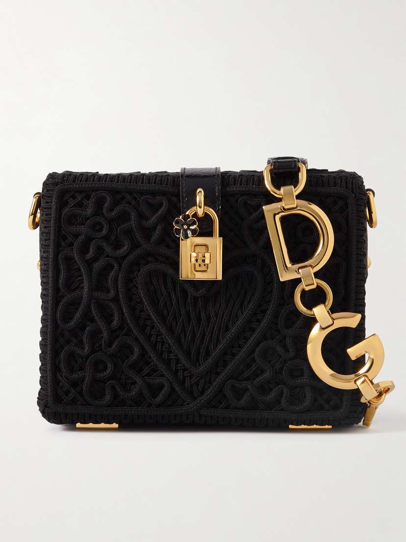 Dolce & Gabbana Box Mini Croc-effect Leather-trimmed Corded Cotton-lace Shoulder Bag