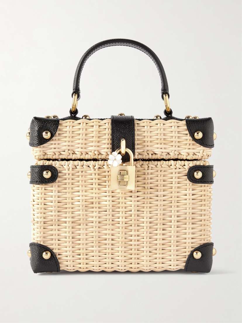 Dolce & Gabbana Box Mini Embellished Textured Leather-trimmed Raffia Tote