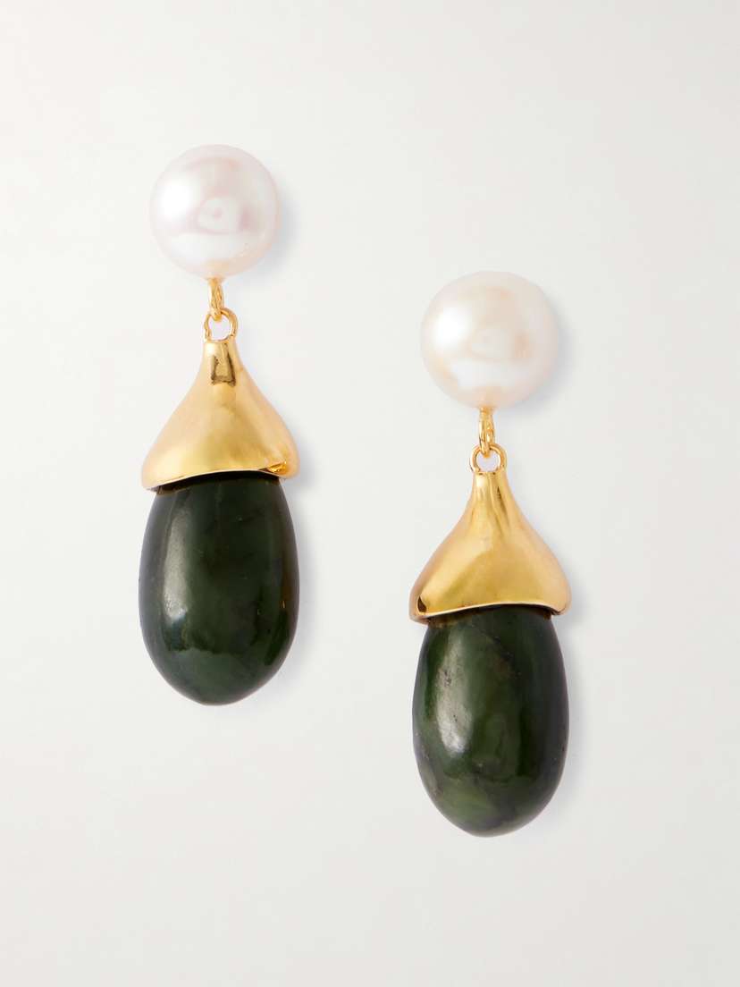 Sophie Buhai Audrey Gold Vermeil, Pearl And Jade Earrings