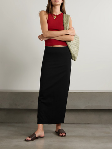 St. Agni Frayed wool-blend twill maxi skirt