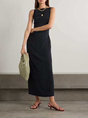 St. Agni Draped silk crepe de chine maxi dress