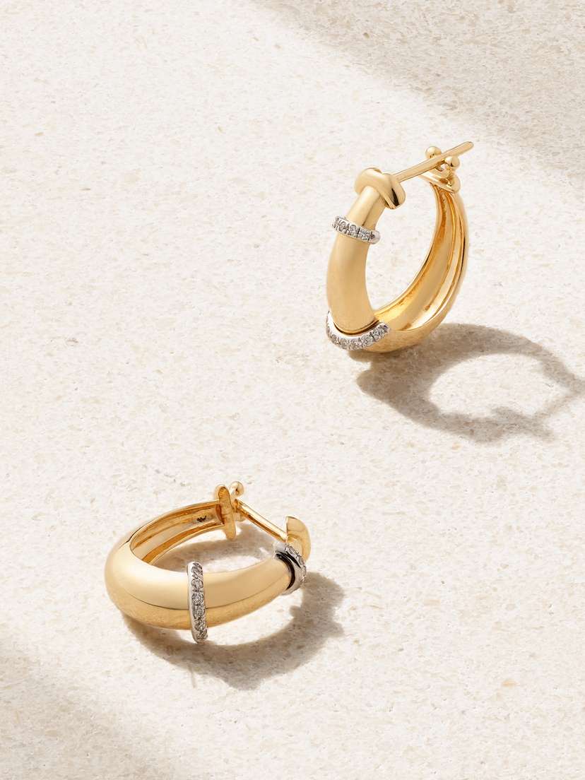 L’Atelier Nawbar The Buoy 18-karat Yellow And Rhodium-plated White Gold Diamond Hoop Earrings
