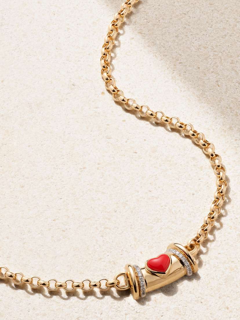 L’Atelier Nawbar Warrior Venus 18-karat Gold, Coral And Diamond Necklace