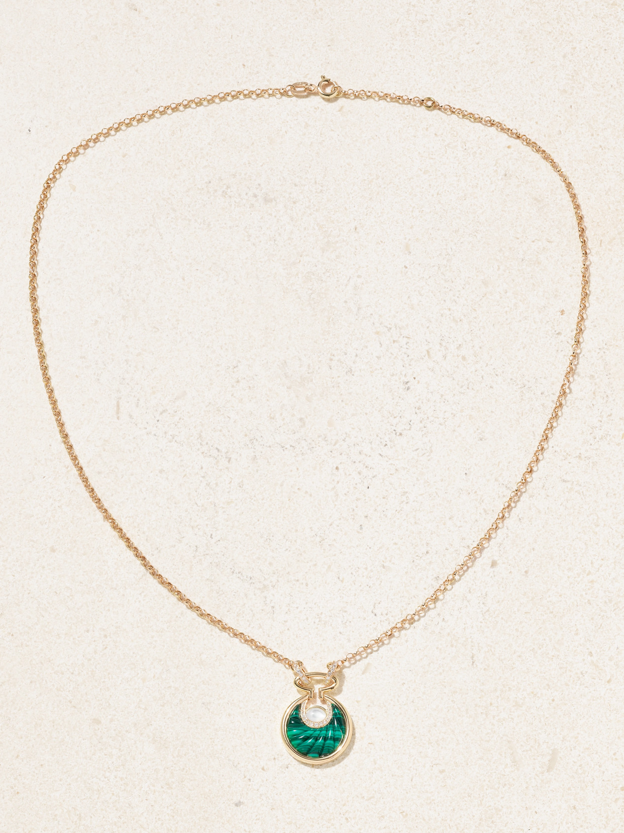 L'atelier Nawbar Circus Moon Small 18-karat Gold Multi-stone Necklace In Green