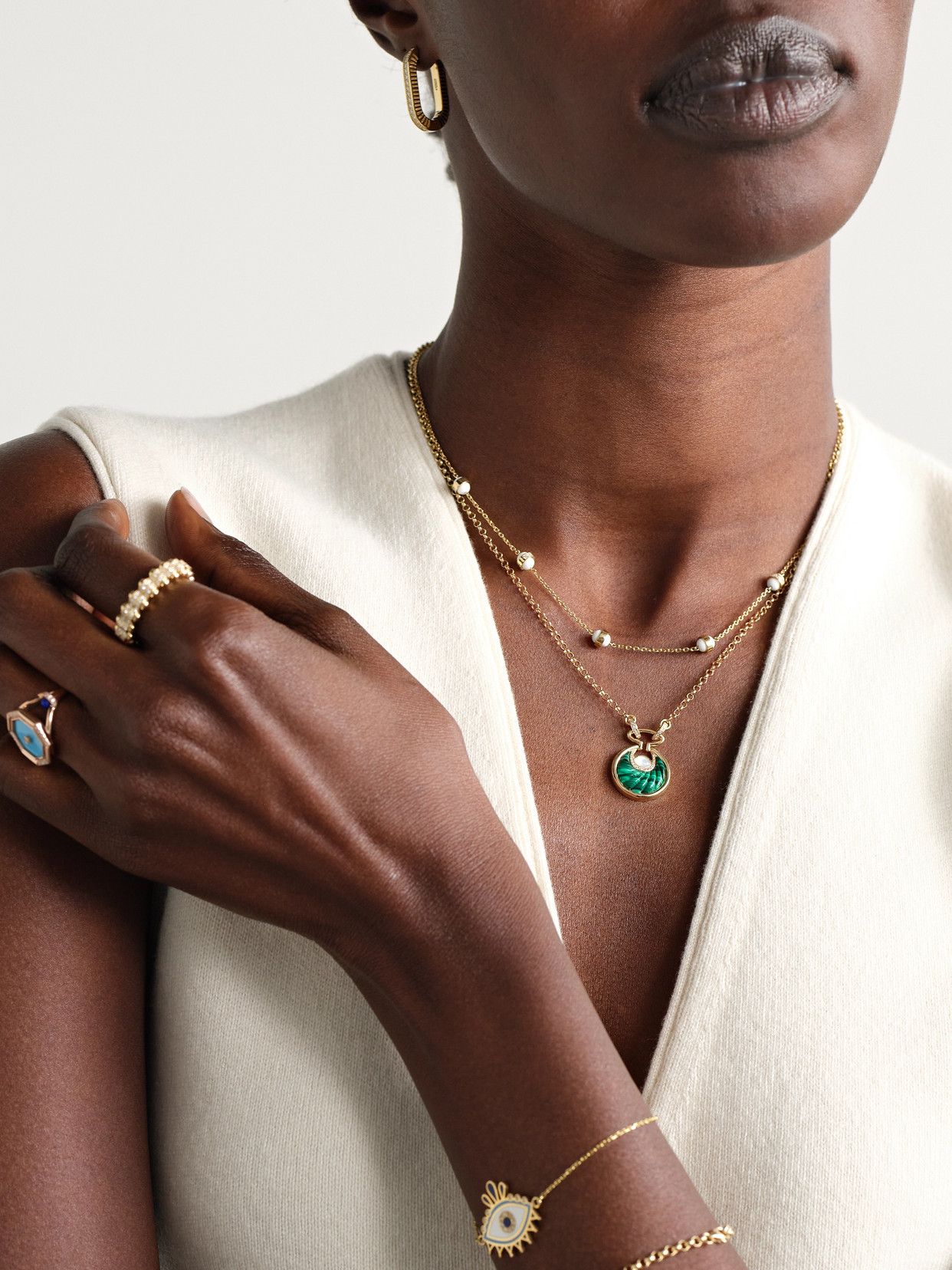 L'atelier Nawbar Circus Moon Small 18-karat Gold Multi-stone Necklace In Green