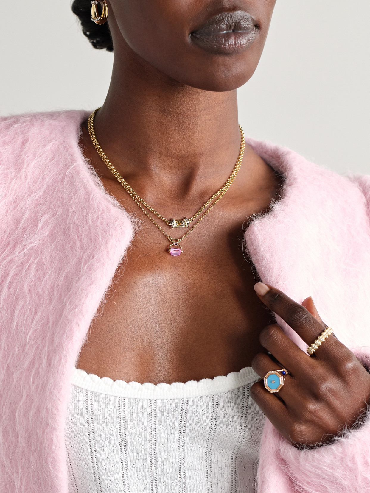 L'atelier Nawbar Neo Queen Small 18-karat Gold, Amethyst And Rose Quartz Necklace In Pink