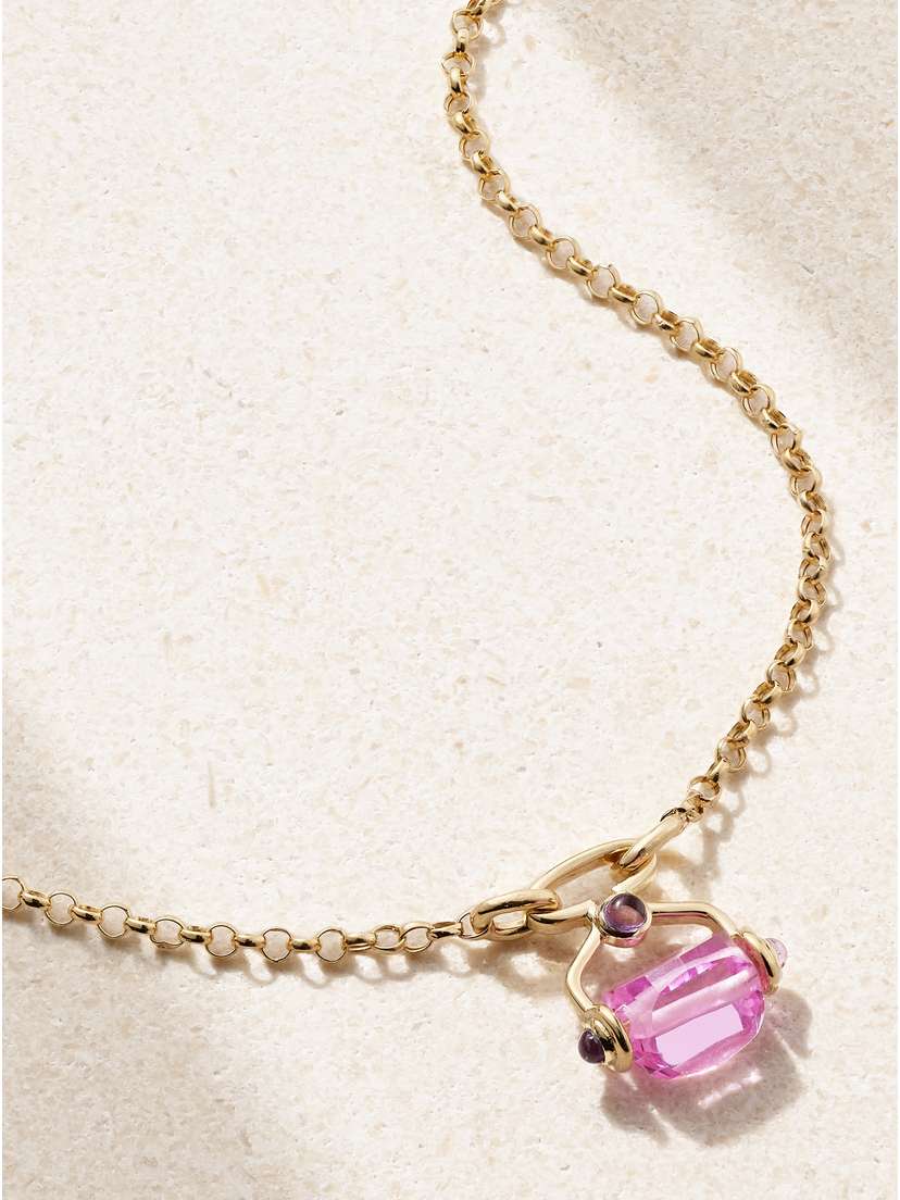 L’Atelier Nawbar Neo Queen Small 18-karat Gold, Amethyst And Rose Quartz Necklace