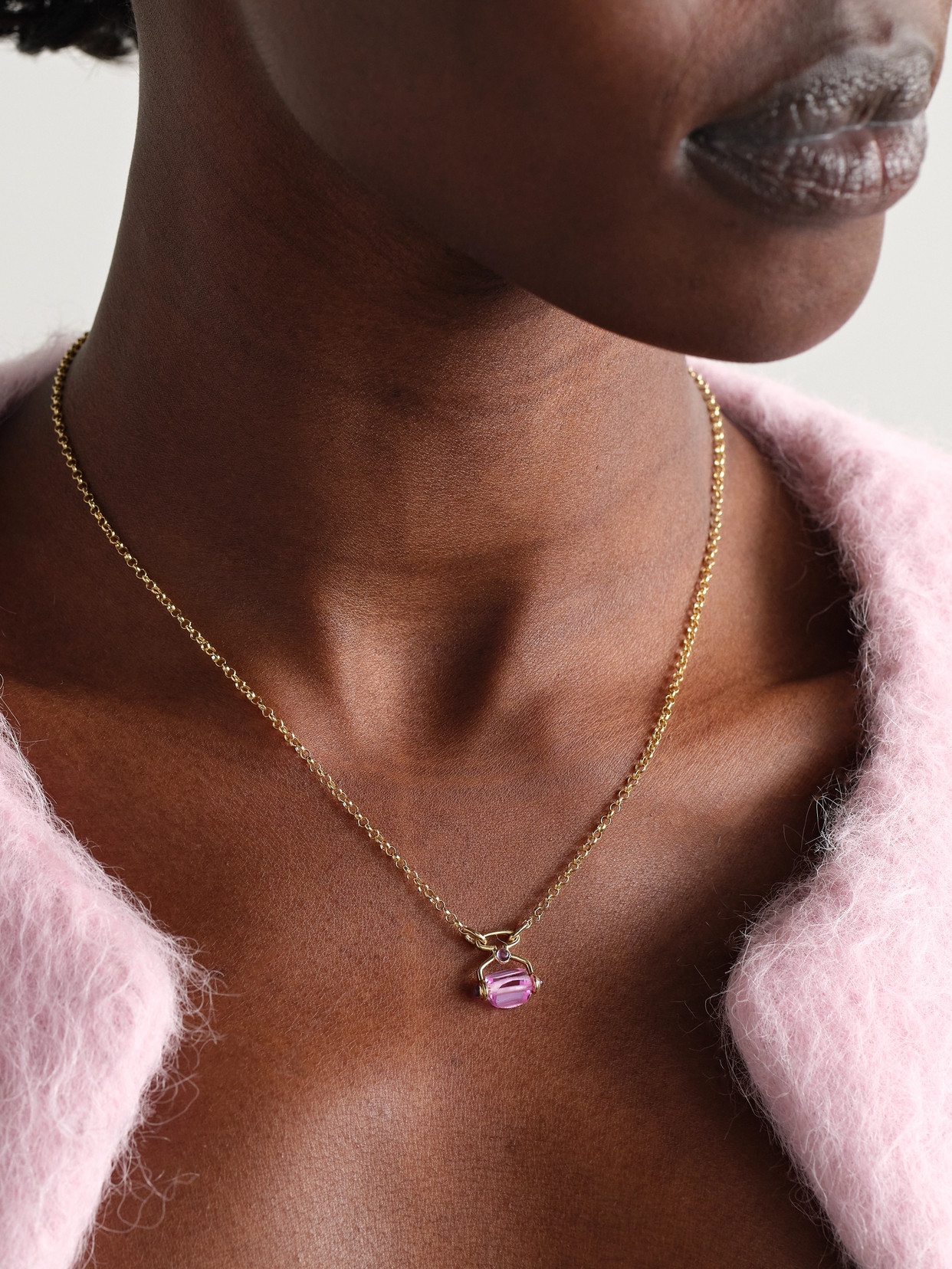 L'atelier Nawbar Neo Queen Small 18-karat Gold, Amethyst And Rose Quartz Necklace In Pink