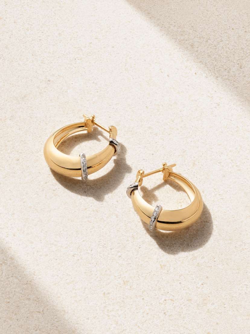L’Atelier Nawbar Buoy 18-karat Yellow And Rhodium-plated White Gold Diamond Hoop Earrings