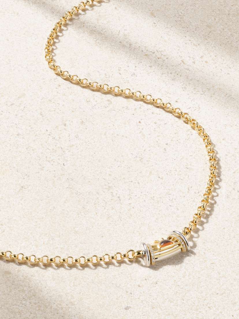 L’Atelier Nawbar Warrior Dawn 18-karat Yellow And Rhodium-plated White Gold, Garnet And Diamond Necklace