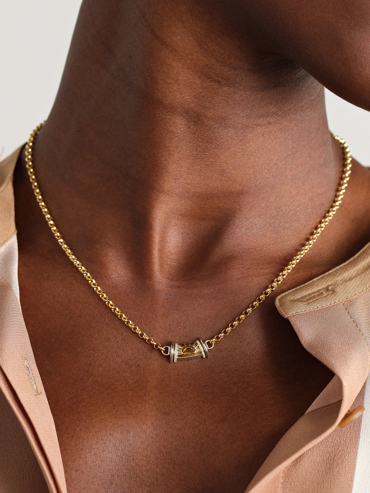 L'atelier Nawbar Warrior Dawn 18-karat Yellow And Rhodium-plated White Gold, Garnet And Diamond Necklace In Gold
