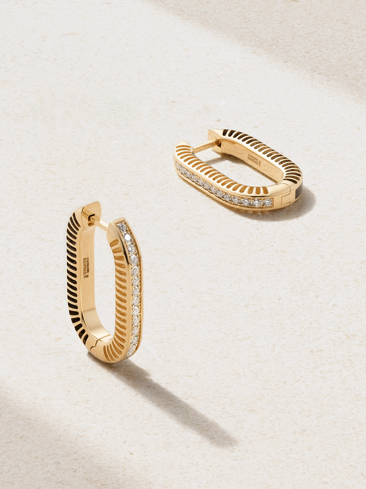 L'atelier Nawbar Lock Ray Medium 18-karat Gold, Onyx And Diamond Hoop Earrings