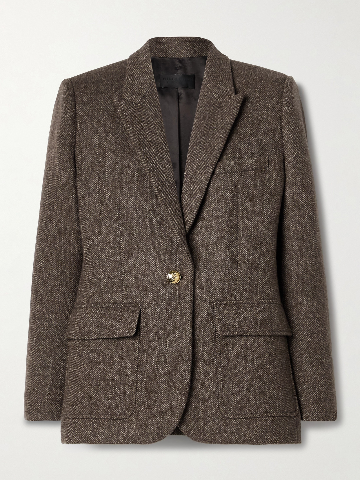 Nili Lotan - Mireille Suede-trimmed Herringbone Wool Blazer - Brown