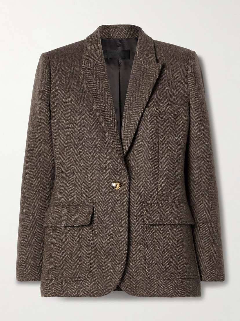 Nili Lotan Mireille Suede-trimmed Herringbone Wool Blazer