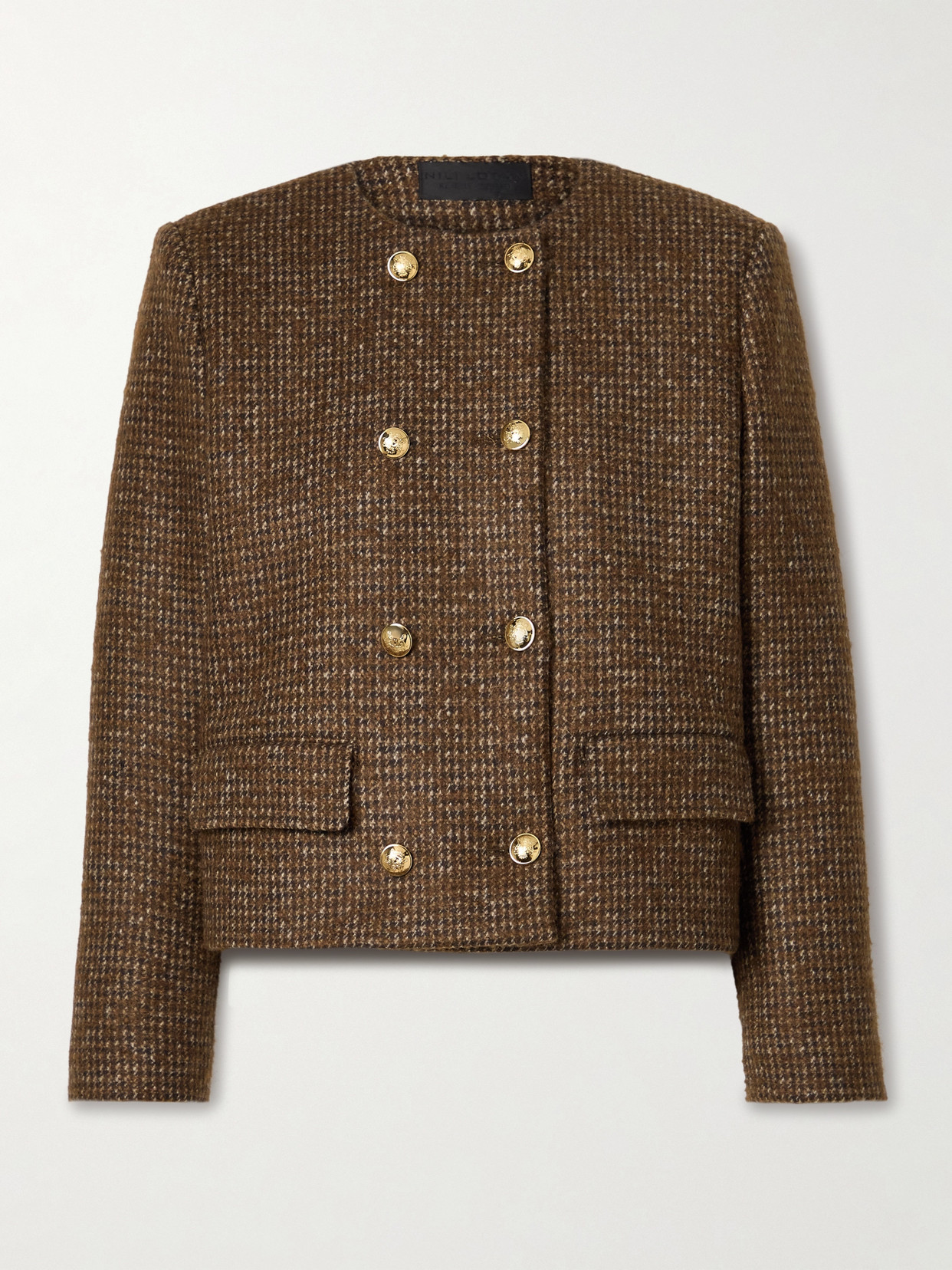 Nili Lotan Melanie Cropped Wool-blend Jacket In Brown