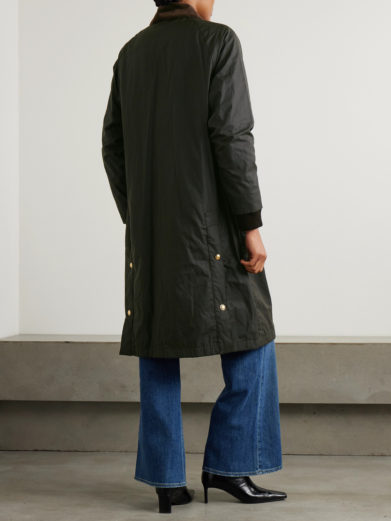 Nili Lotan Romauld Corduroy-trimmed Waxed Cotton-canvas Coat In Green