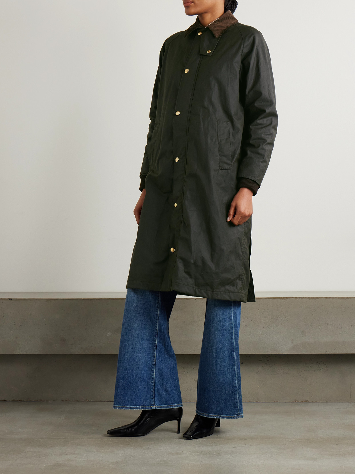 Nili Lotan Romauld Corduroy-trimmed Waxed Cotton-canvas Coat In Green