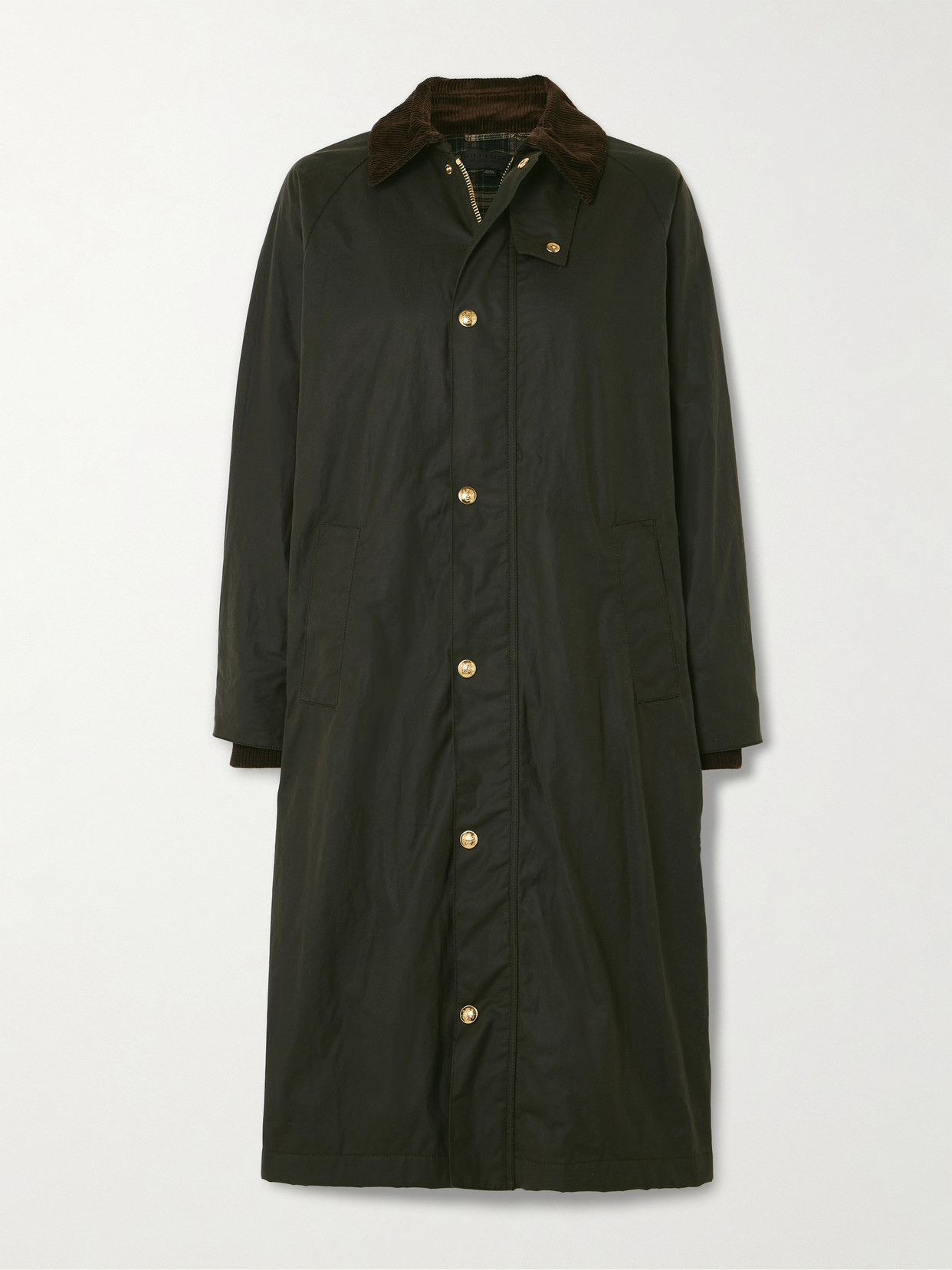 Nili Lotan Romauld Corduroy-trimmed Waxed Cotton-canvas Coat In Green