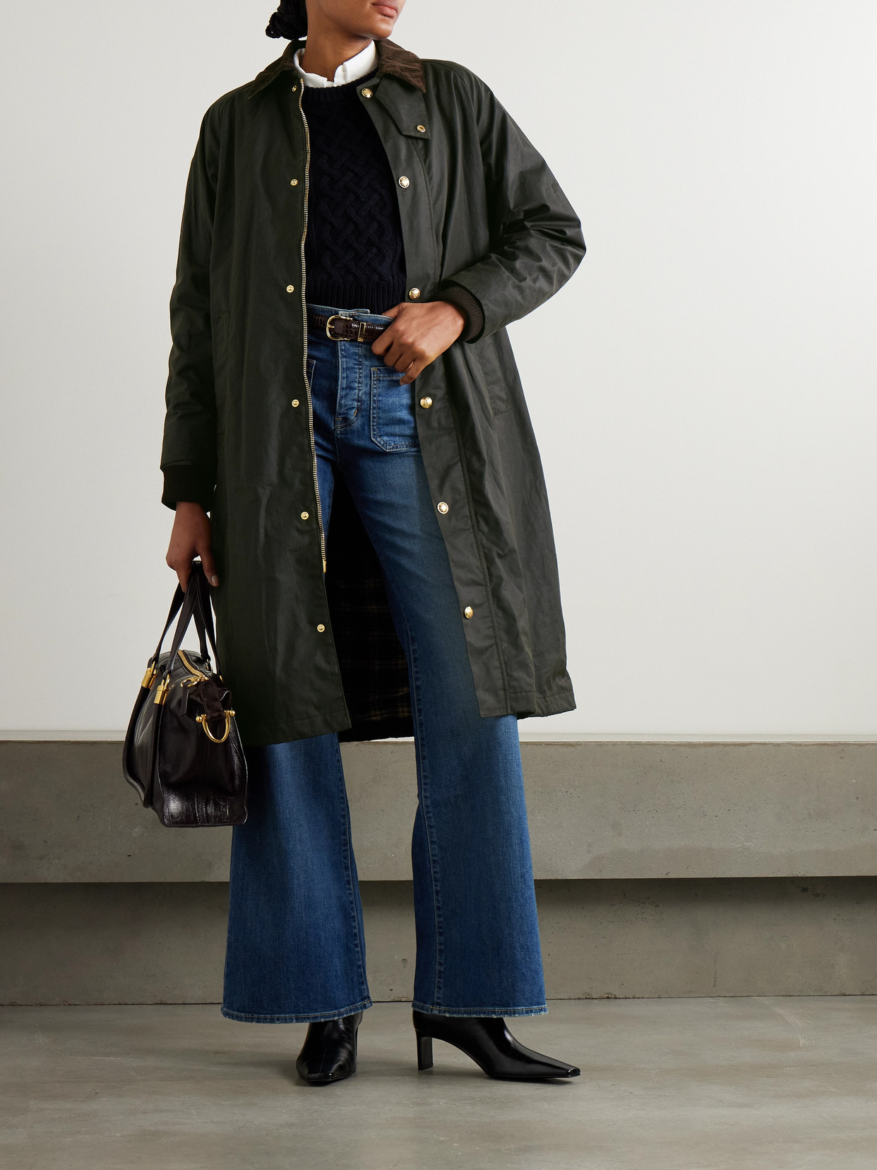 Nili Lotan Romauld Corduroy-trimmed Waxed Cotton-canvas Coat In Green
