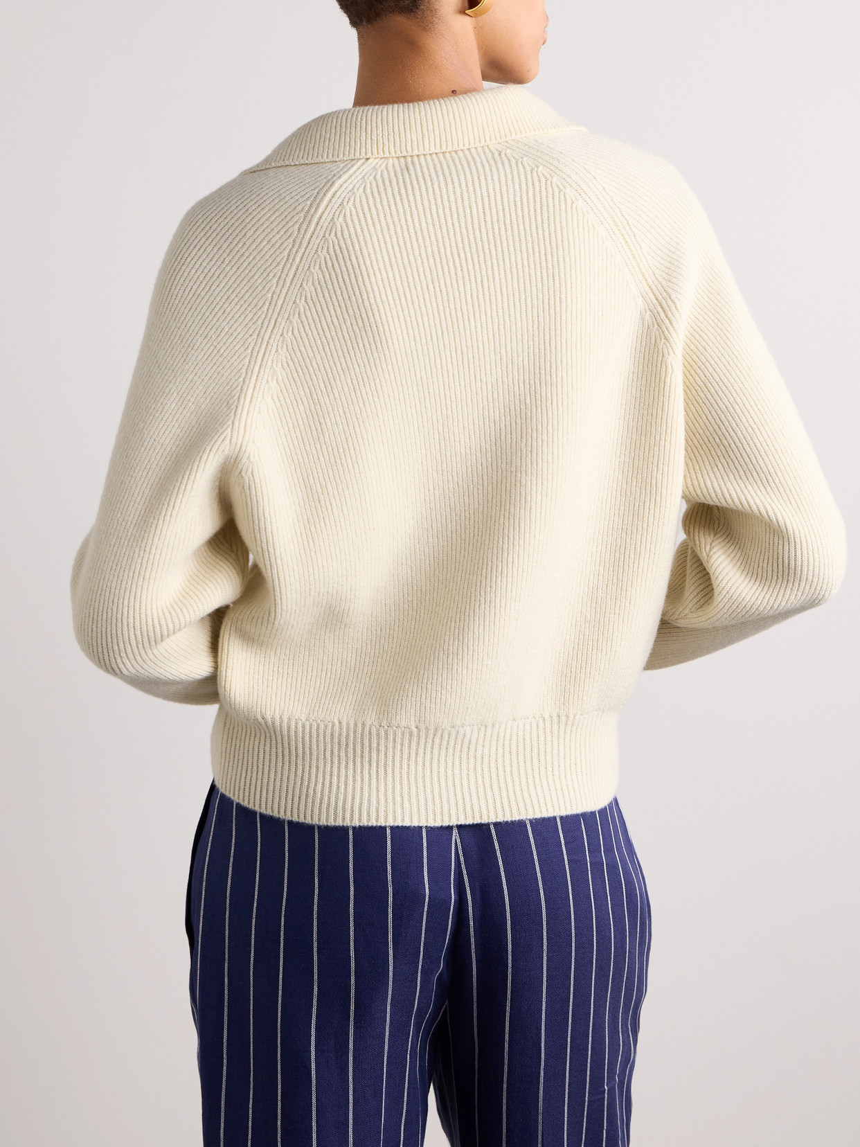 Nili Lotan Selena Ribbed Wool Polo Sweater In Ivory