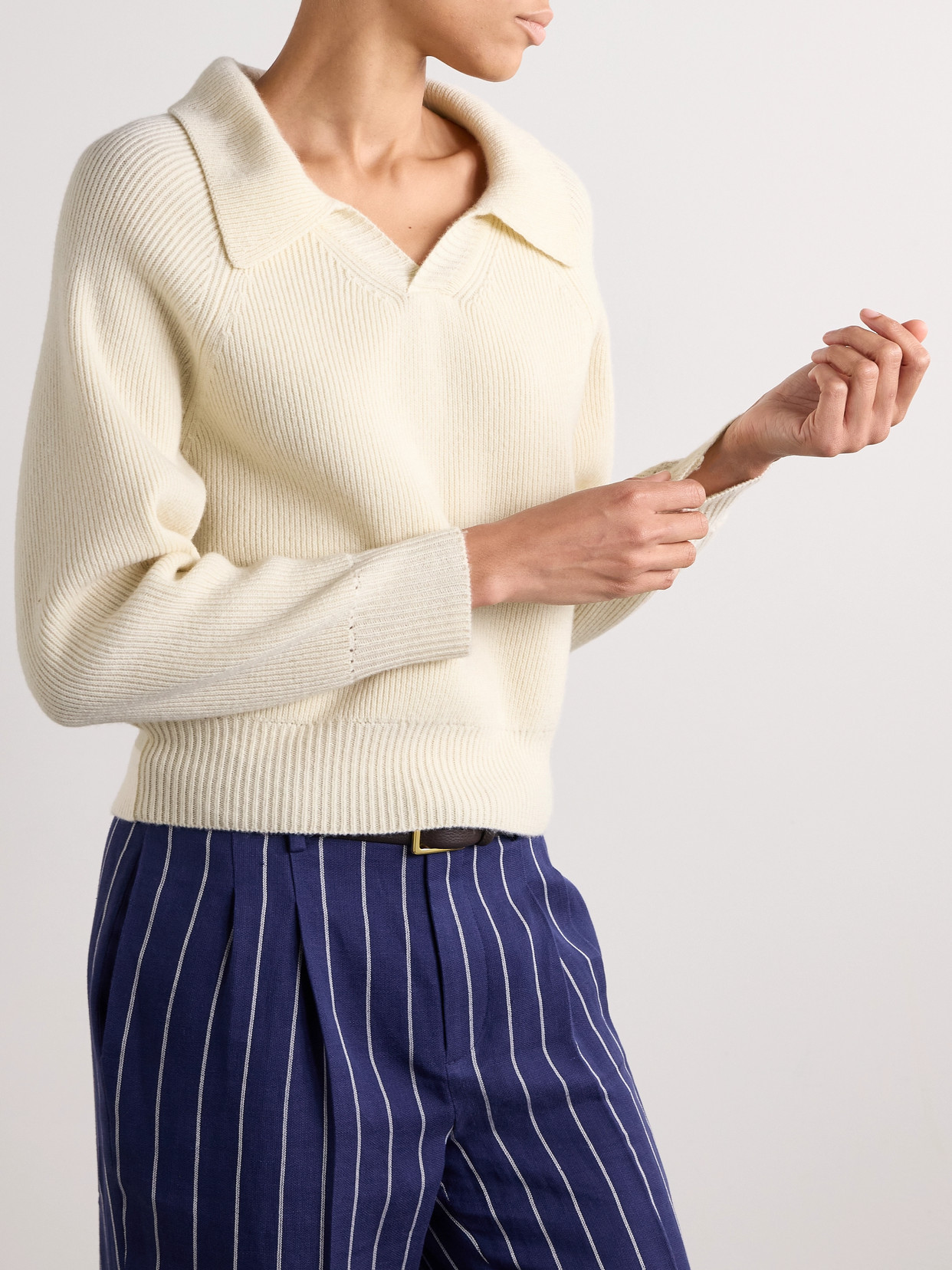 Nili Lotan Selena Ribbed Wool Polo Sweater In Ivory