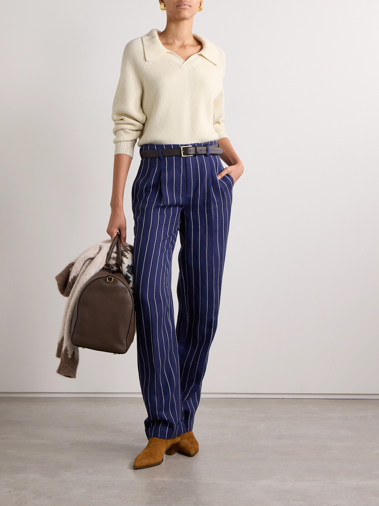 Nili Lotan Selena Ribbed Wool Polo Sweater In Ivory