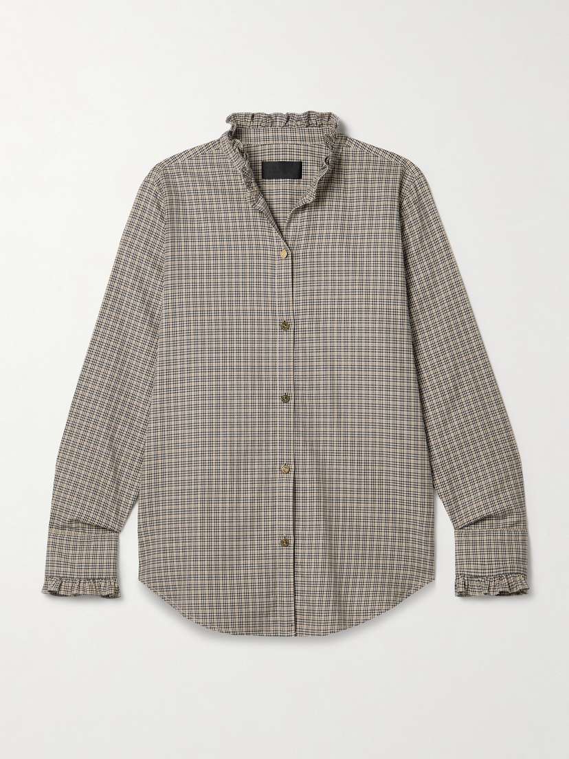 Nili Lotan Lydia Ruffled Checked Cotton Shirt - x large