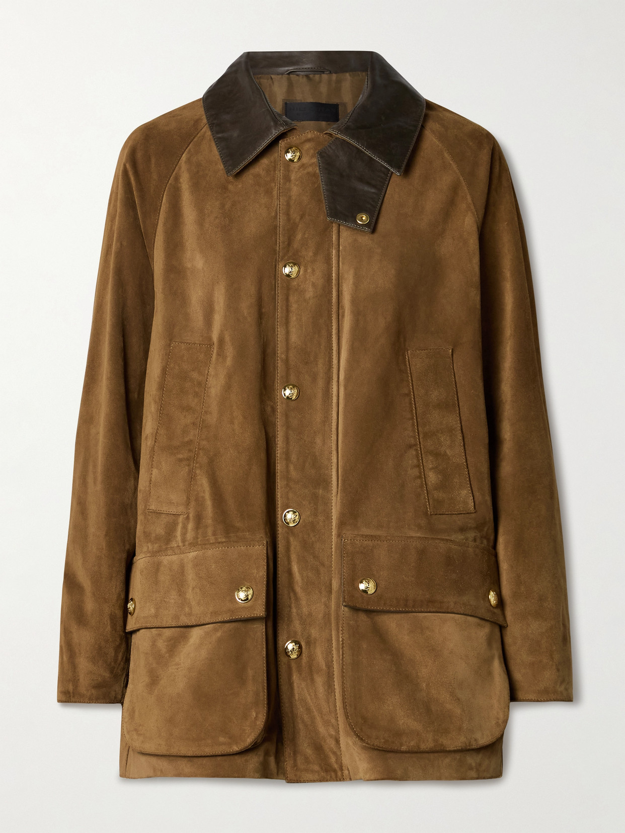 NILI LOTAN KEDEM LEATHER-TRIMMED SUEDE JACKET
