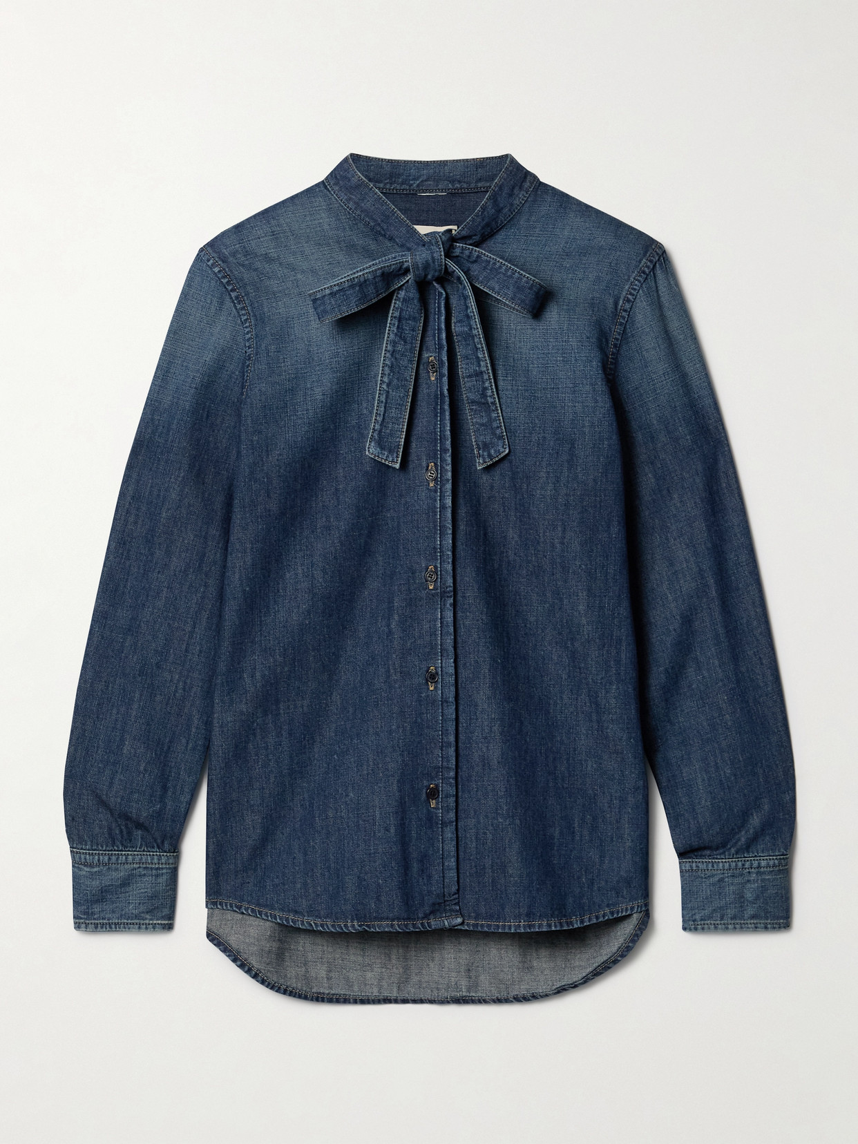 Nili Lotan - Suzette Tie-neck Denim Shirt - Blue