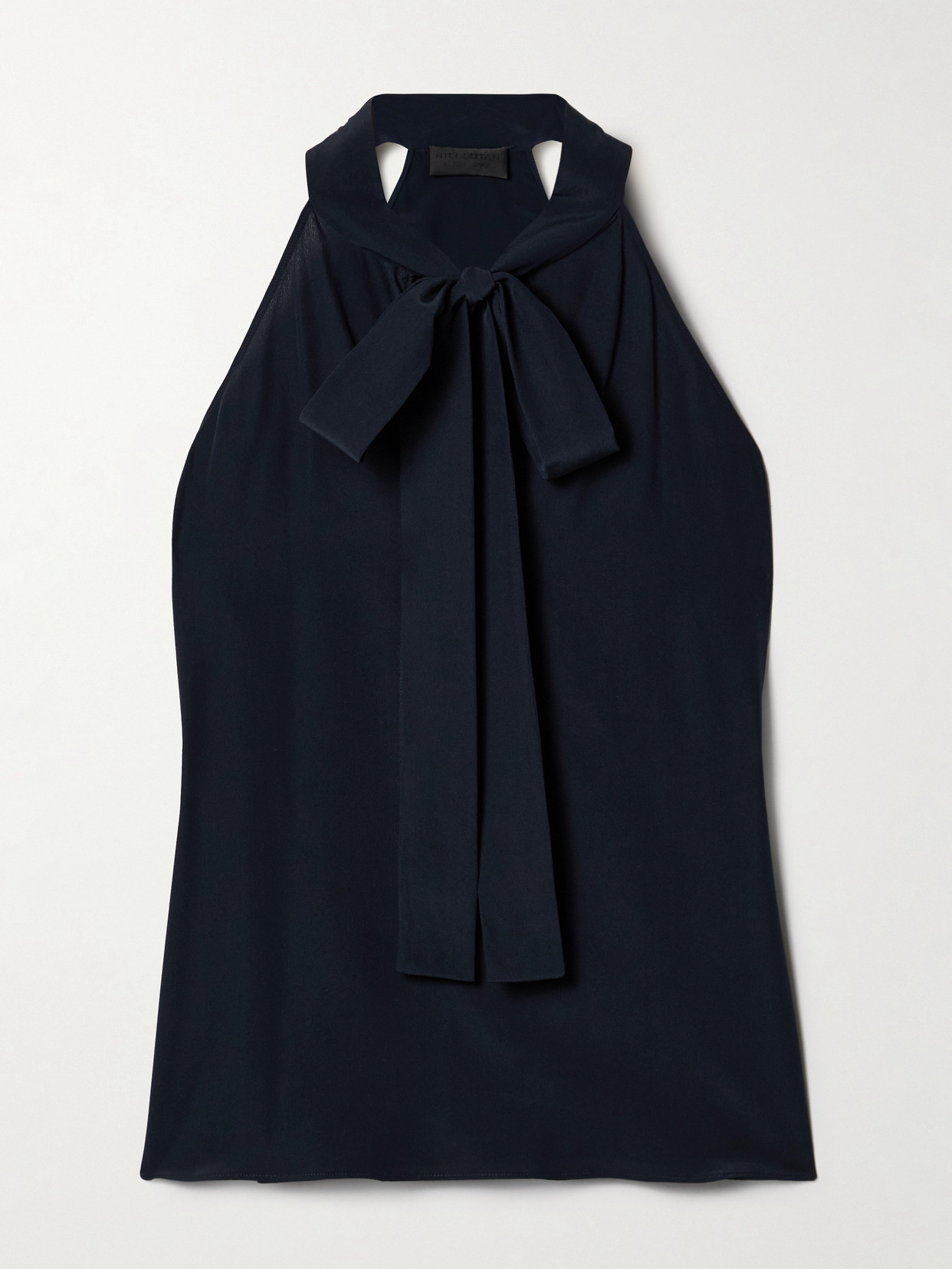 Nili Lotan Zelie Pussy-bow Silk Crepe De Chine Tank In Blue