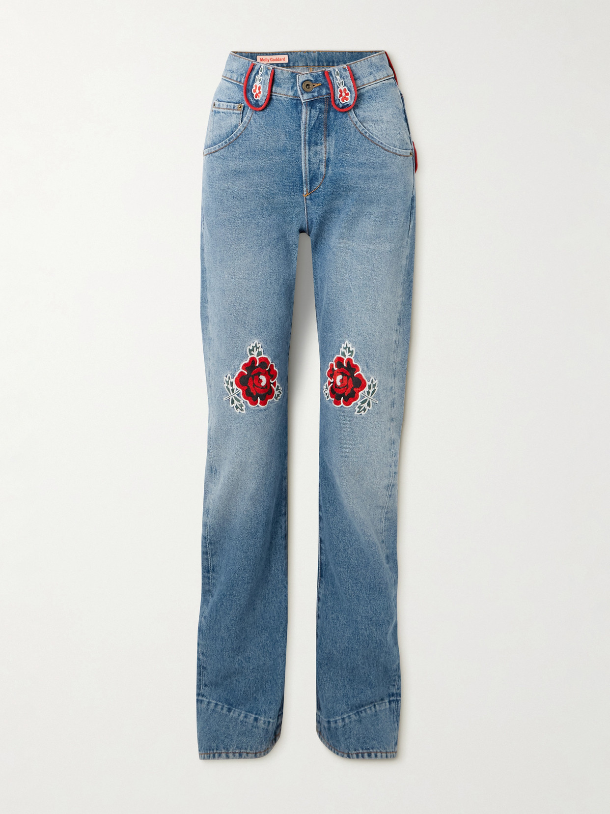 Molly Goddard Cora Embroidered High-rise Straight-leg Jeans In Blue