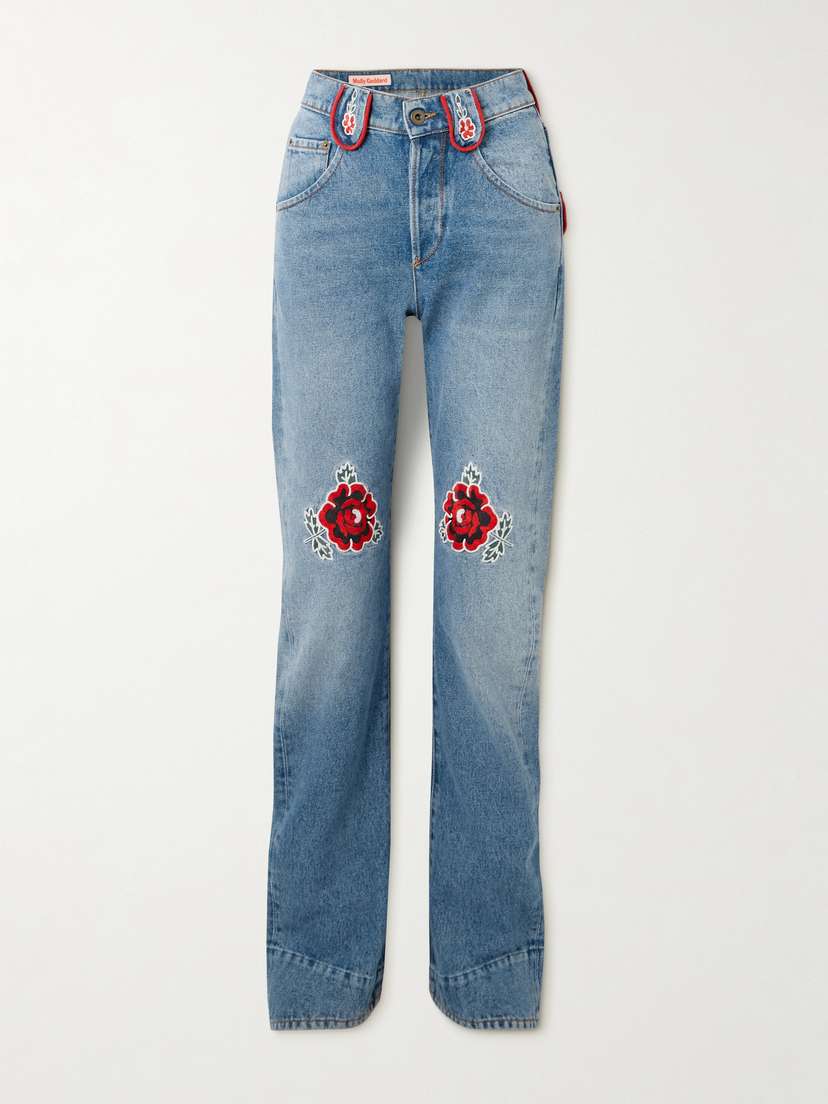 Molly Goddard Cora Embroidered High-rise Straight-leg Jeans