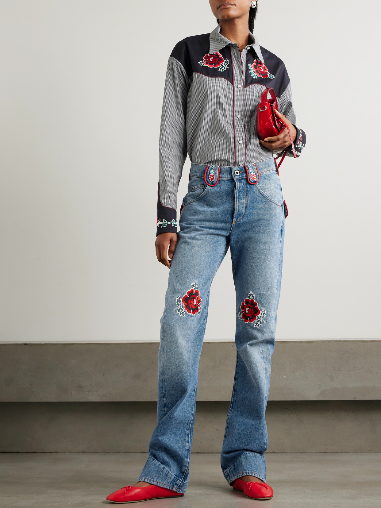 Cora Embroidered High-Rise Straight-Leg Jeans