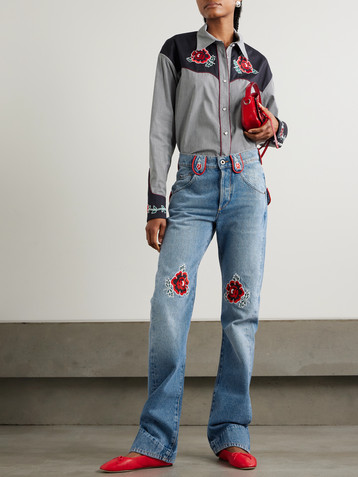Molly Goddard Cora embroidered high-rise straight-leg jeans