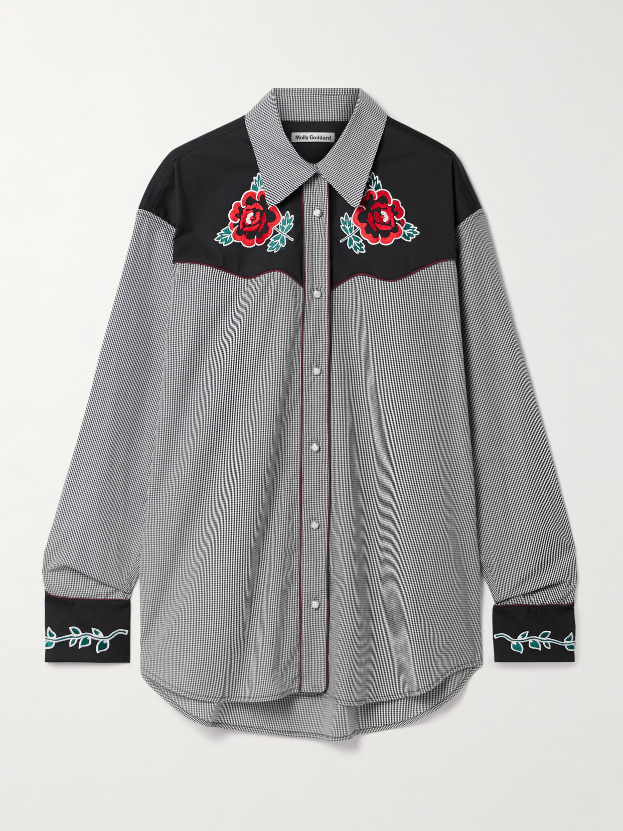 Shop Molly Goddard Meredith Appliquéd Piped Gingham Cotton Shirt In Black