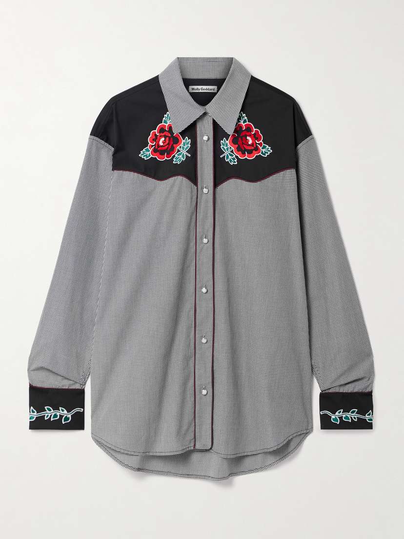 Molly Goddard Meredith Appliquéd Piped Gingham Cotton Shirt