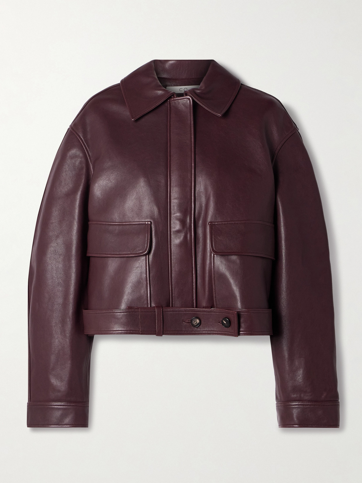 Co - Belted Leather Jacket - Burgundy
