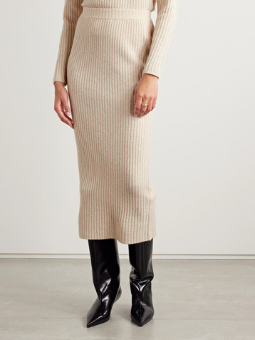 CO Ribbed wool-blend midi skirt
